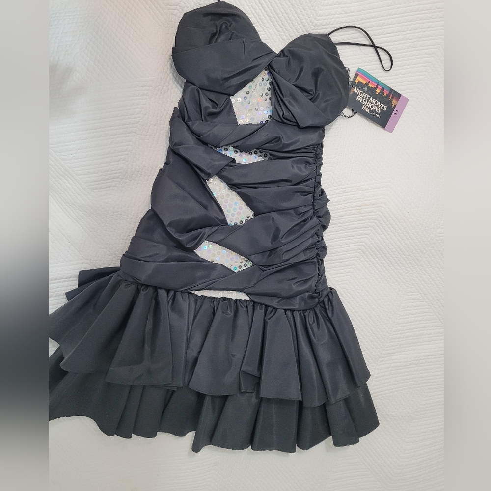 2- Black with White Sequin Adorned Taffeta Semi Dress by  Night Moves